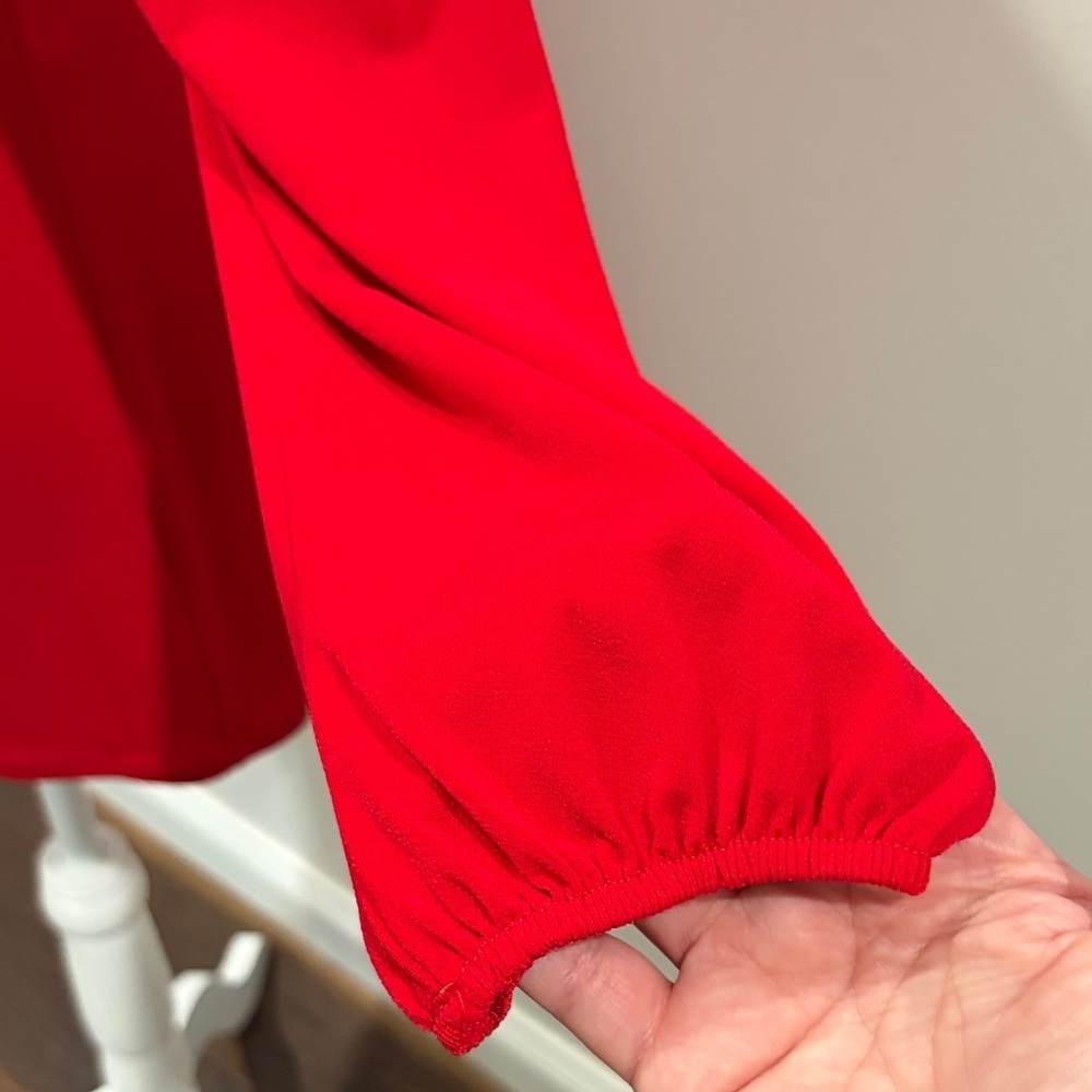 Lipstick Red Long Line V-Neck Women's Top - Picture 3 of 3